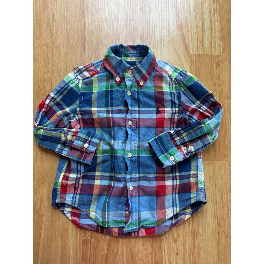 Polo Ralph Lauren Boys 2T Plaid Button-Down Shirt Multicolor Long Sleeve Pony